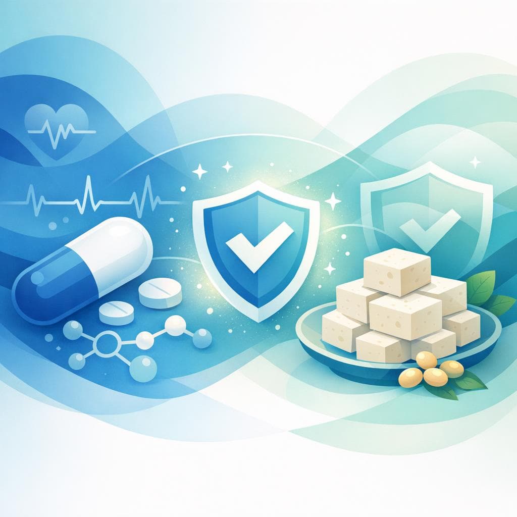 Medical illustration for Based on PubMed | Is it safe to eat tofu while taking metoprolol, or could tofu (soy products) interact with the medication or affect its effectiveness? - Persly Health Information