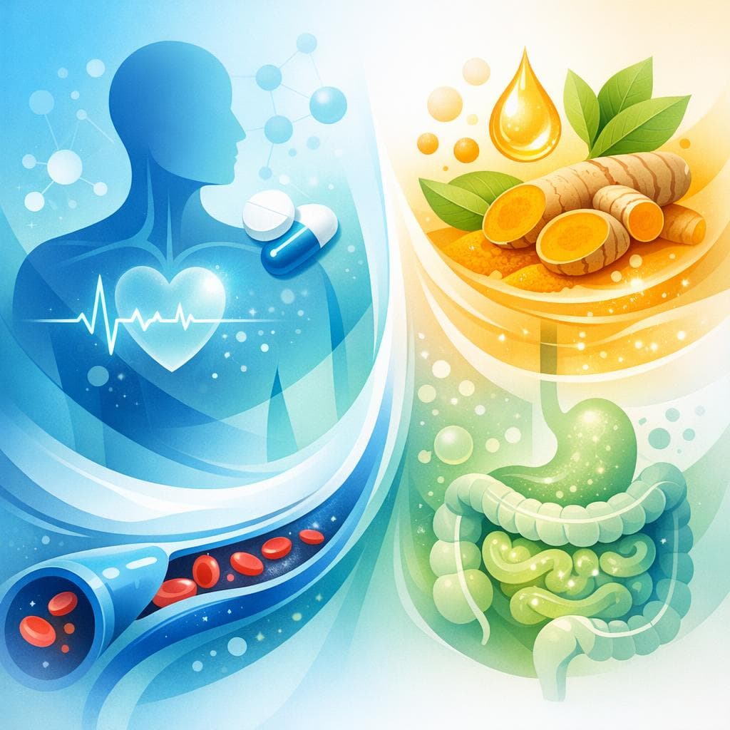 Medical illustration for Based on PubMed | Can I take turmeric or curcumin supplements after taking metoprolol, and is there any interaction or timing I should consider? - Persly Health Information