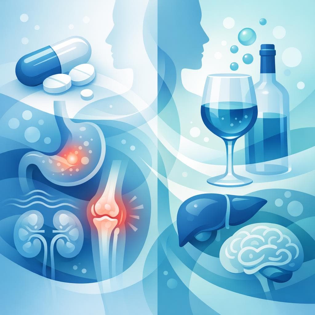 Medical illustration for 미국 NIH 자료 기반 | 나프록센을 복용한 후 술을 마셔도 되나요? - Persly Health Information