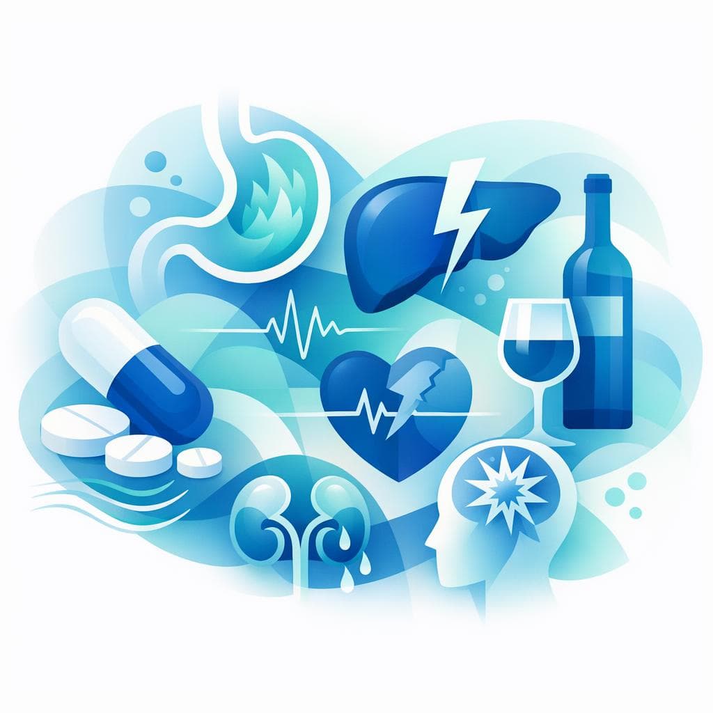 Medical illustration for 미국 NIH 자료 기반 | 나프록센을 복용할 때 술을 마시면 부작용 위험이 증가하나요? - Persly Health Information