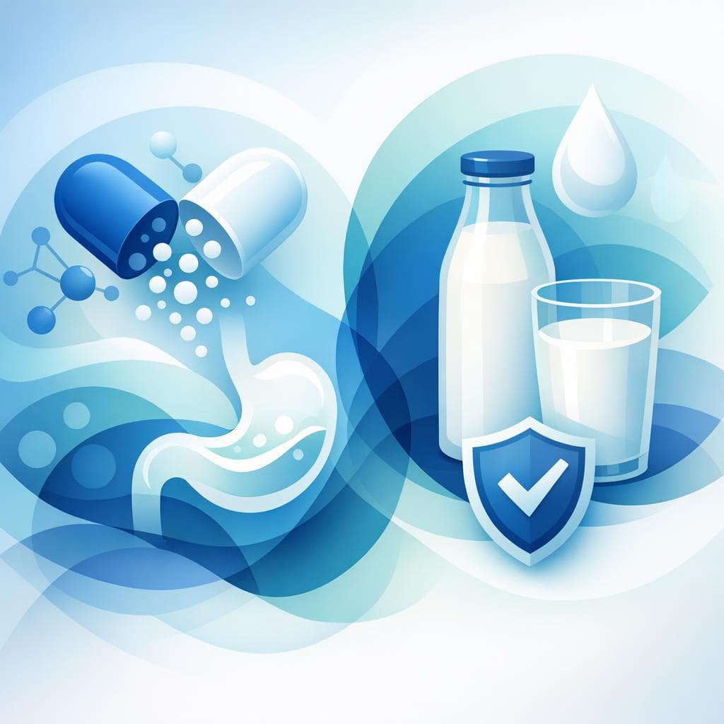 Medical illustration for 미국 NIH 자료 기반 | 나프록센을 복용할 때 우유와 함께 먹어도 안전하며 약효나 부작용에 영향을 주지 않나요? - Persly Health Information