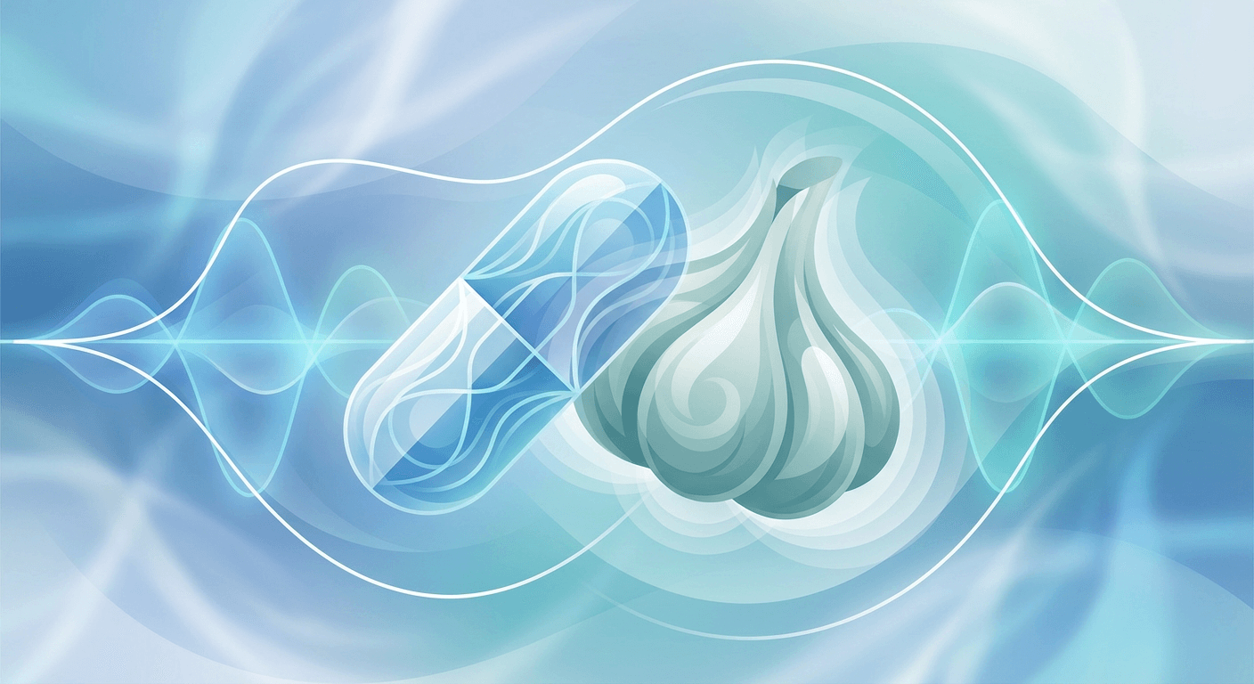 Medical illustration for ¿Puedo tomar suplementos de ajo o consumir mucho ajo mientras uso omeprazol, o hay alguna interacción que reduzca su eficacia o aumente sus efectos secundarios? - Persly Health Information