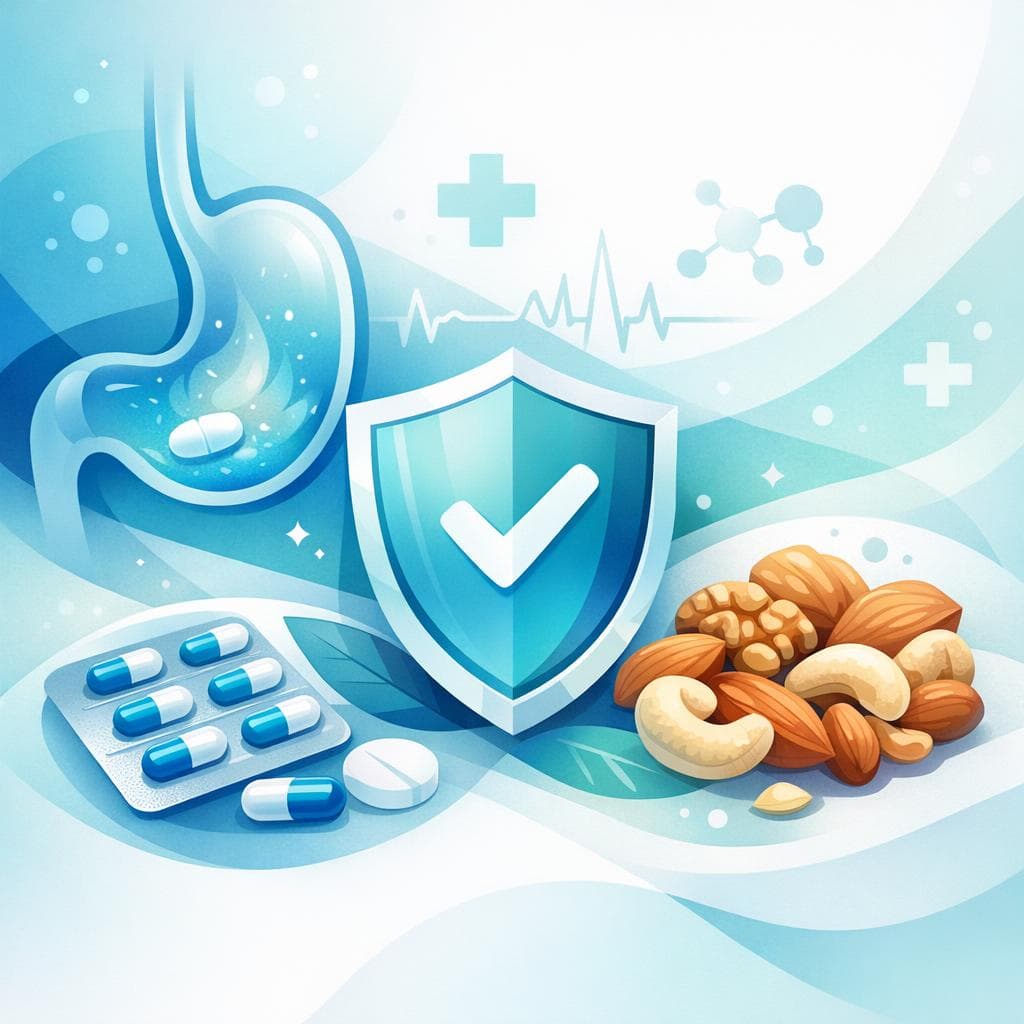 Medical illustration for Based on NIH | Is it safe to eat nuts every day while taking omeprazole? - Persly Health Information