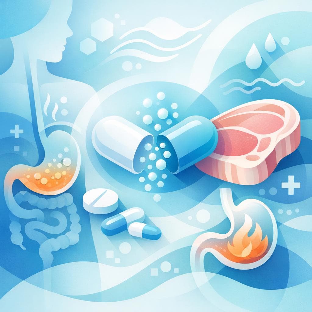 Medical illustration for Based on NIH | Is it safe to eat pork right before taking omeprazole, or does it reduce the medication’s effectiveness? - Persly Health Information