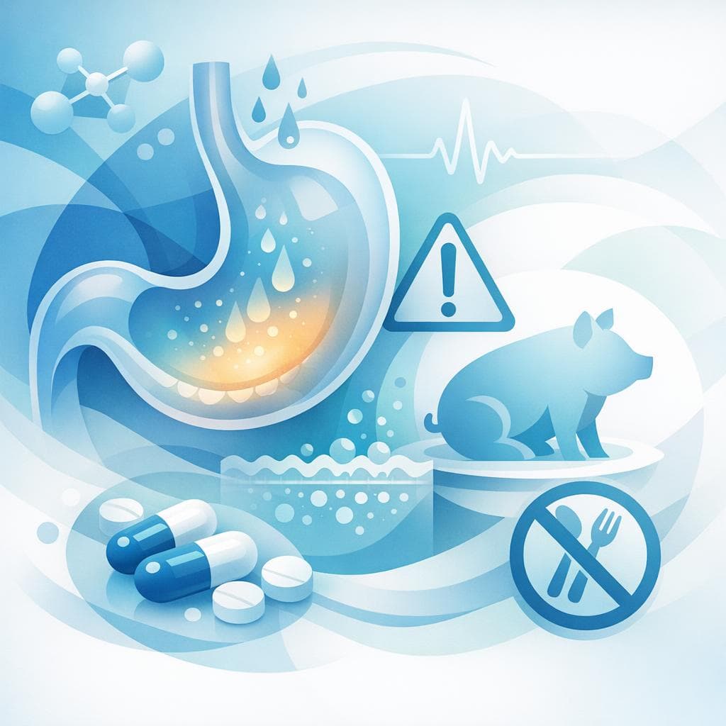 Medical illustration for Based on NIH | Does omeprazole contain any pork-derived ingredients, and is any dosage adjustment or caution needed for people who avoid pork or have a pork allergy? - Persly Health Information