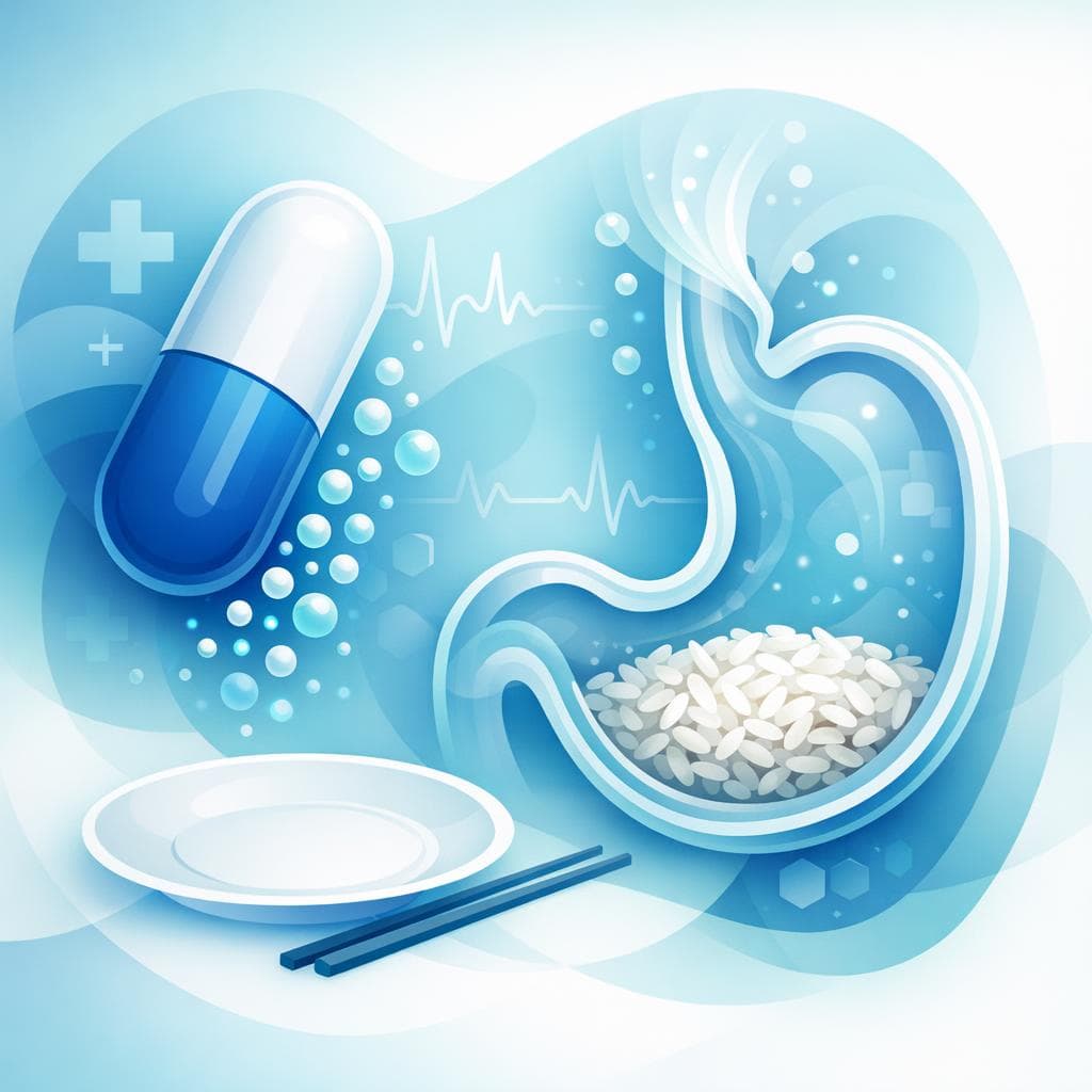 Medical illustration for Based on NIH | Do I need to take Omeprazole on an empty stomach, or is it okay to take it after eating rice? - Persly Health Information