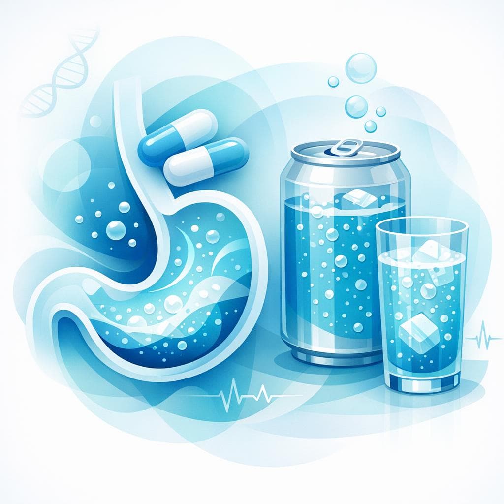 Medical illustration for Basado en NIH de EE.UU. | ¿Puedo beber soda o bebidas carbonatadas antes de tomar omeprazol, o podría interferir con su absorción o eficacia? - Persly Health Information