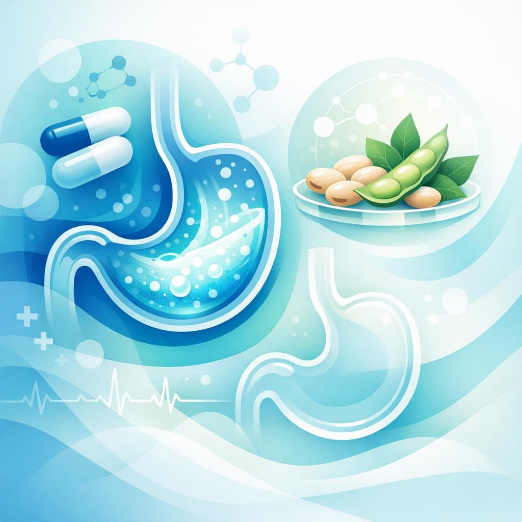 Medical illustration for Based on NIH | Is it true that omeprazole should be taken on an empty stomach and that soy products like soy milk can interfere with its absorption? - Persly Health Information
