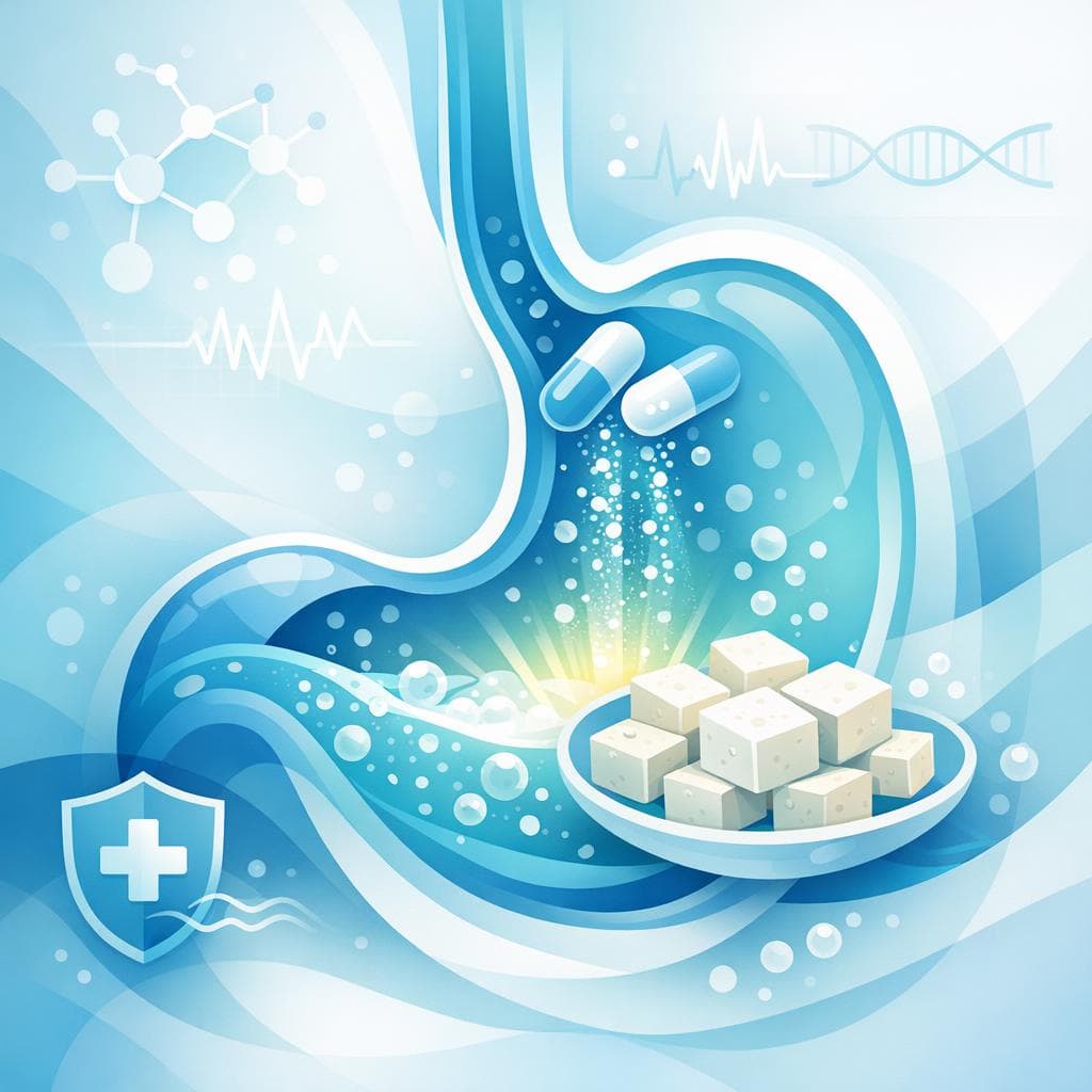 Medical illustration for Based on NIH | Can I eat tofu right after taking Omeprazole, or will soy products interfere with its absorption or effectiveness? - Persly Health Information