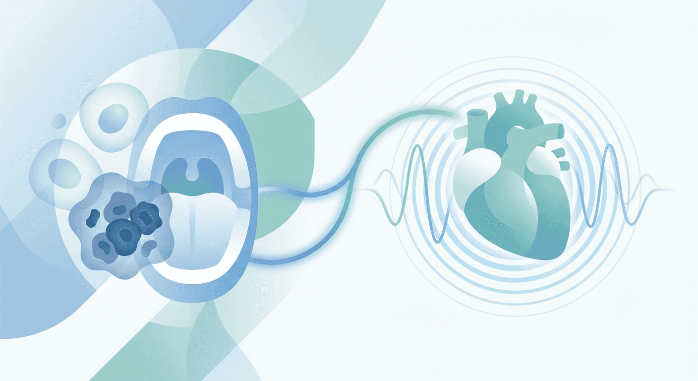 Medical illustration for WHO 자료 기반 | 구강암에서 심계항진이나 심장 두근거림이 증상으로 나타날 수 있나요? - Persly Health Information