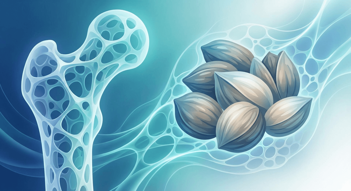 Medical illustration for Basado en PubMed | ¿Es cierto que el consumo regular de almendras y otros frutos secos mejora la densidad ósea y ayuda a prevenir la osteoporosis? - Persly Health Information