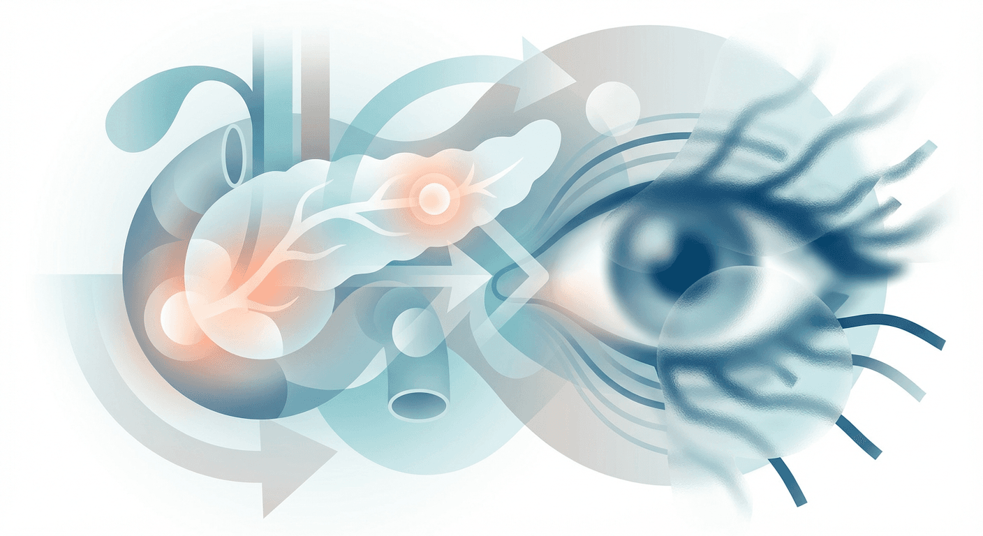 Medical illustration for PubMedの資料に基づく | 膵炎の際に視力低下やかすみ目、複視などの視覚障害が起こることはありますか? - Persly Health Information