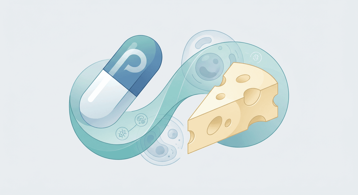 Medical illustration for Based on FDA | Is it safe to eat cheese while taking pantoprazole, or are there any interactions or absorption issues to worry about? - Persly Health Information