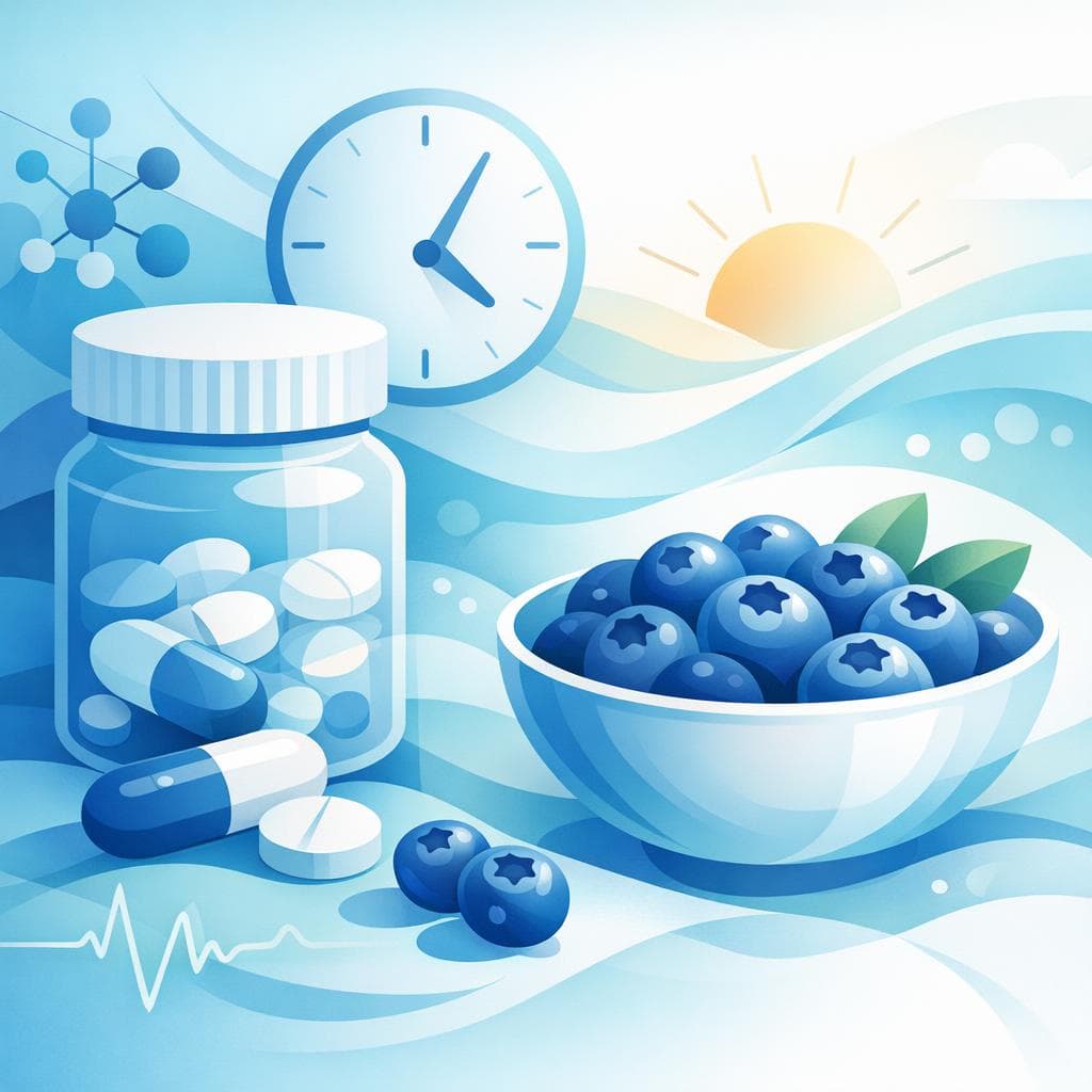 Medical illustration for 미국 NIH 자료 기반 | 프레드니손을 아침에 복용할 때 블루베리를 함께 먹어도 되는지, 상호작용이나 약 흡수에 영향을 주지 않는지 궁금합니다. - Persly Health Information