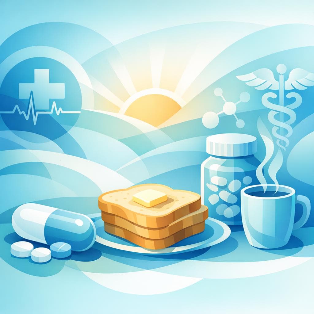 Medical illustration for Based on NIH | Is it true that prednisone should be taken in the morning with bread to prevent stomach upset? - Persly Health Information