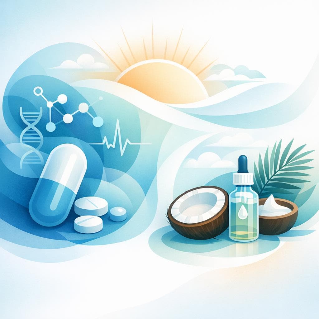 Medical illustration for PubMed 자료 기반 | 프레드니손을 복용 중인데 아침에 코코넛 오일을 먹으면 약물과 상호작용이 있거나 흡수·부작용에 영향을 줄 수 있나요? - Persly Health Information