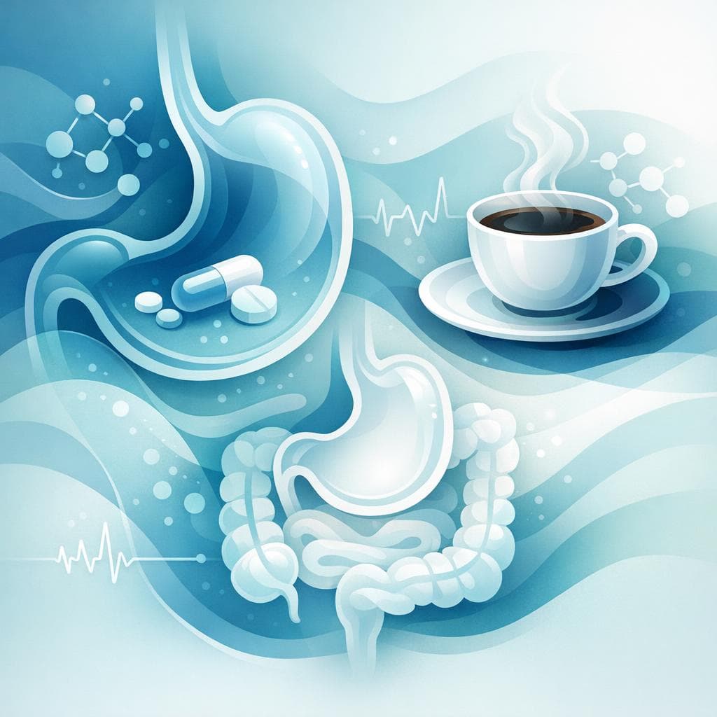 Medical illustration for Based on PubMed | Is it safe to take prednisone with coffee on an empty stomach, or should I take it with food instead? - Persly Health Information