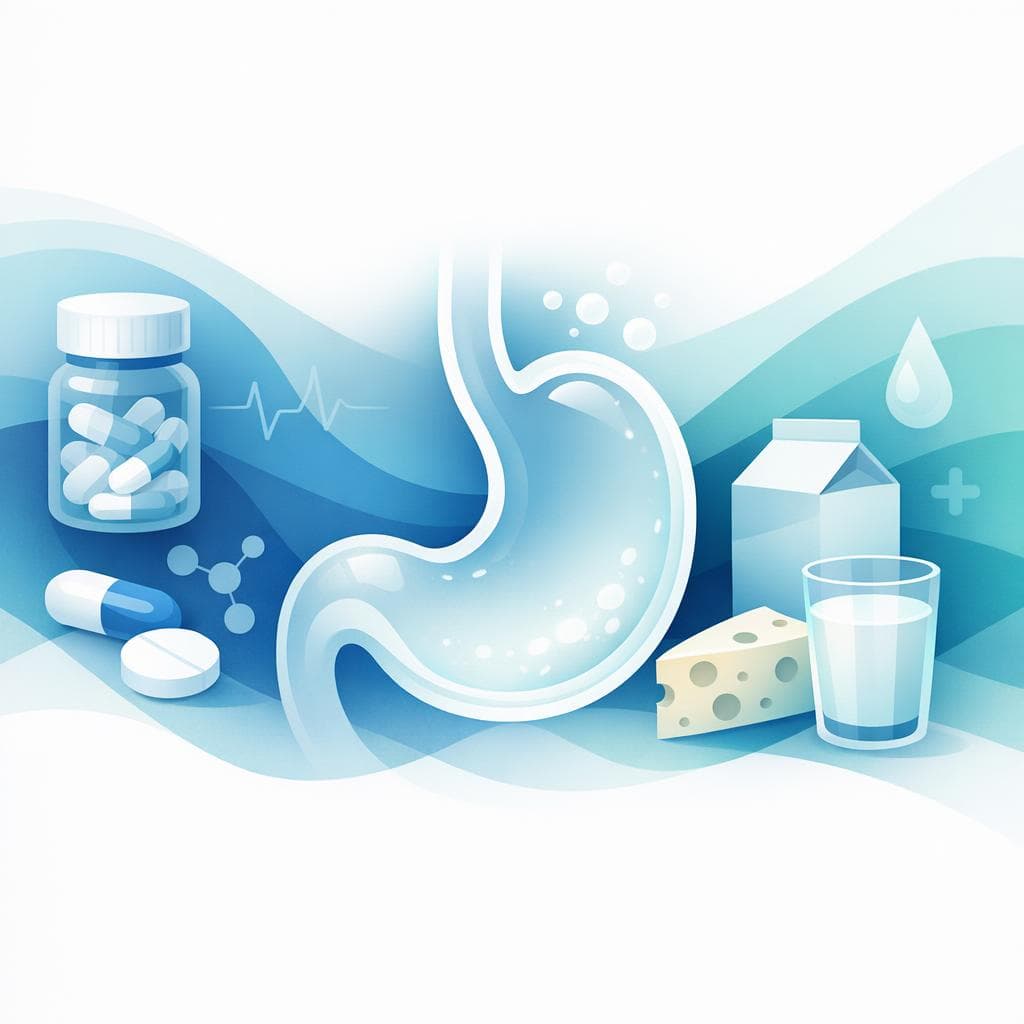 Medical illustration for Based on NIH | Is it true that prednisone should be taken on an empty stomach and that dairy products like milk decrease its absorption? - Persly Health Information