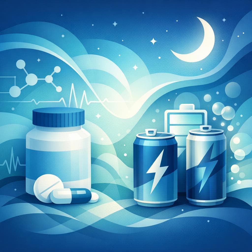 Medical illustration for Based on PubMed | Can I drink energy drinks at night while taking prednisone, or will this increase the risk of insomnia, anxiety, or elevated blood pressure? - Persly Health Information