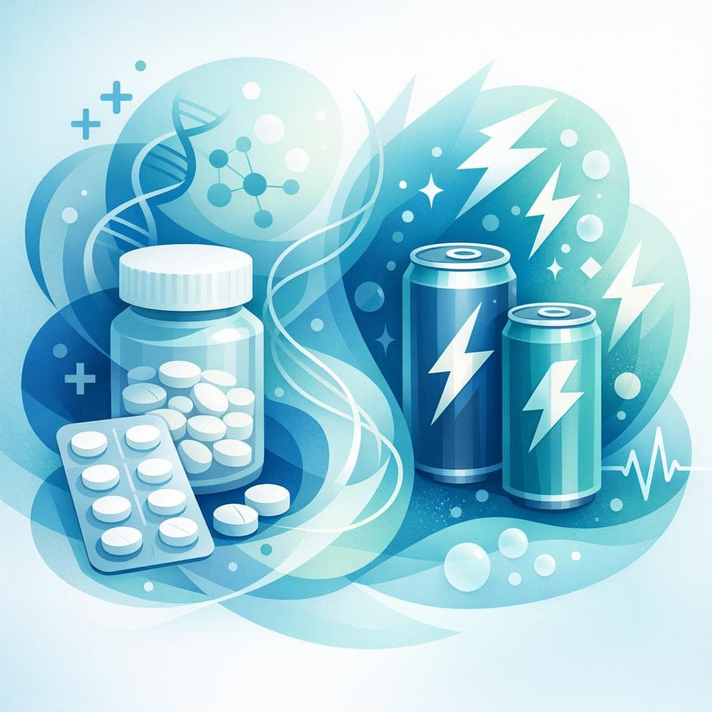 Medical illustration for Basado en NIH de EE.UU. | ¿Es seguro consumir una bebida energética justo antes de tomar prednisona, o existe algún riesgo de interacción o efectos adversos? - Persly Health Information