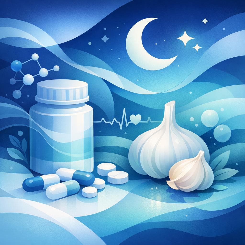 Medical illustration for Based on NIH | Is it safe to eat garlic or take garlic supplements at night while taking prednisone, or could garlic interfere with the medication or increase side effects? - Persly Health Information