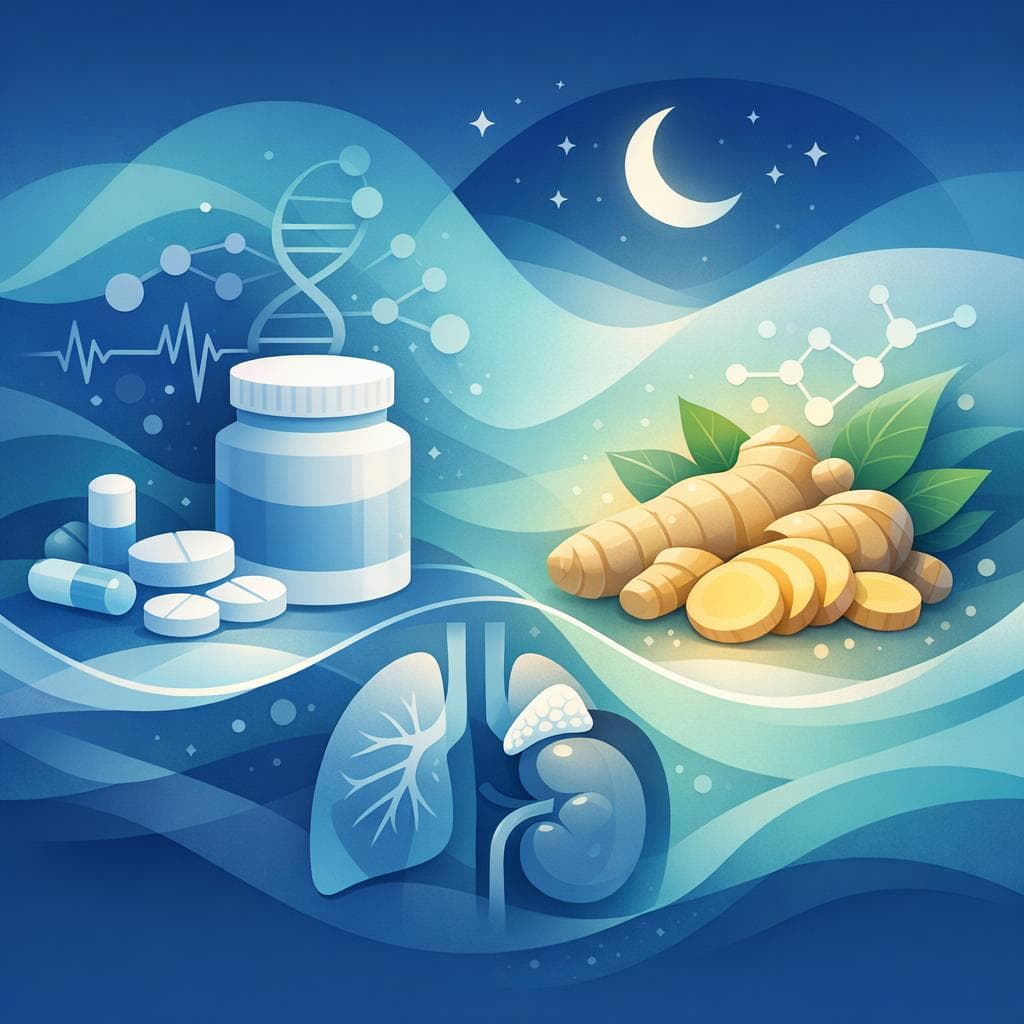 Medical illustration for Based on NIH | Can I drink ginger tea at night while taking prednisone, or does ginger interact with the medication? - Persly Health Information