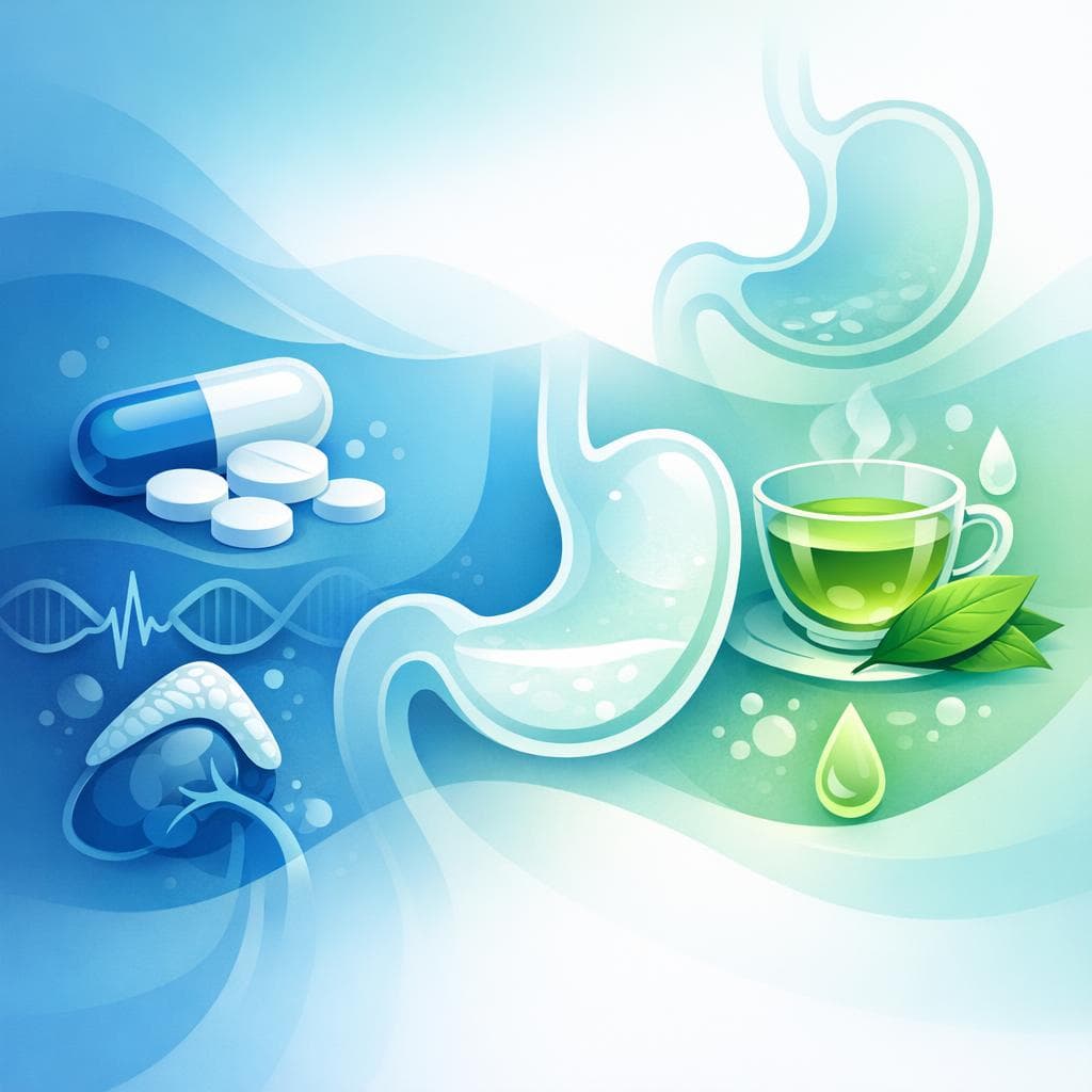 Medical illustration for Based on NIH | Is it safe to drink green tea on an empty stomach while taking prednisone, or could it affect the drug’s absorption or increase side effects? - Persly Health Information