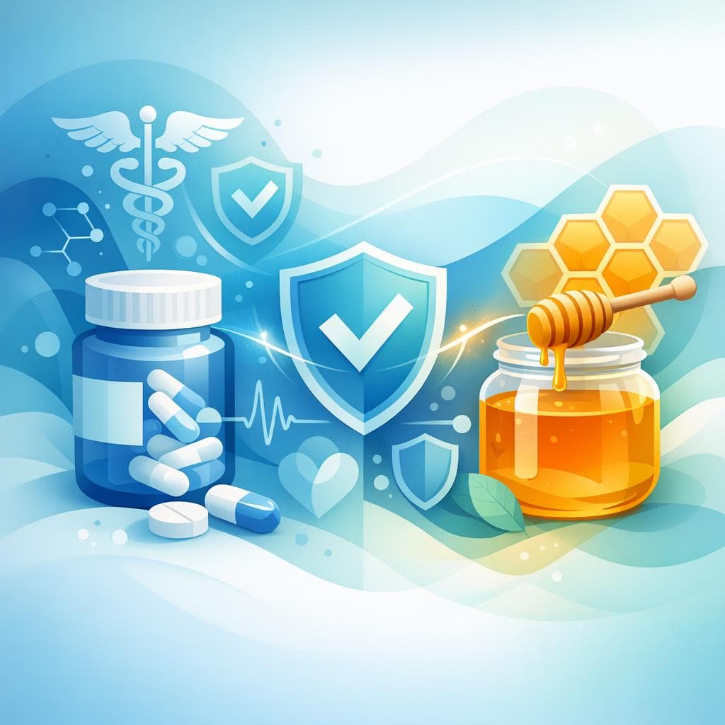 Medical illustration for PubMed 자료 기반 | 프레드니손(Prednisone) 복용 중에 꿀(특히 생꿀)을 섭취해도 안전한가요? 약물 상호작용이나 감염 위험, 혈당 상승 같은 주의할 점이 있나요? - Persly Health Information