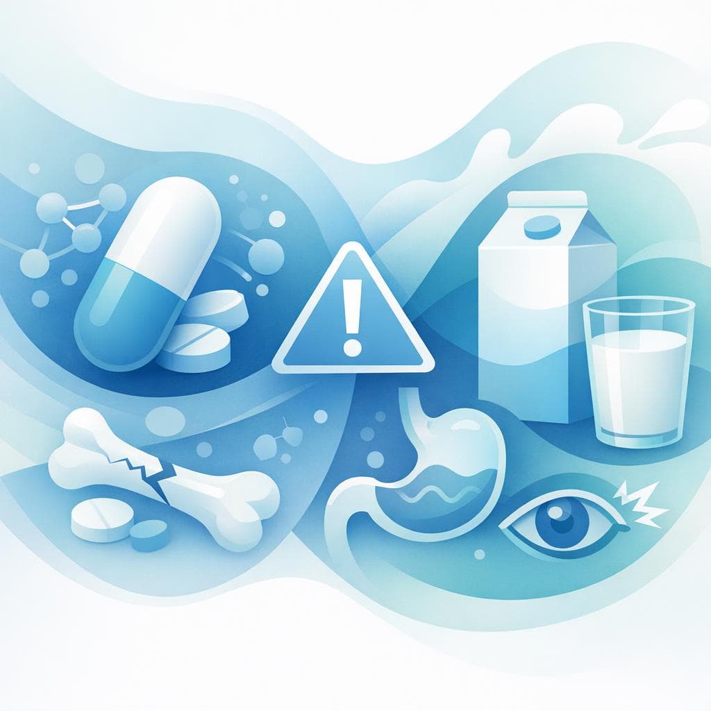 Medical illustration for Based on NIH | Is it safe to take prednisone with milk, and does drinking milk change the risk of side effects like stomach irritation? - Persly Health Information