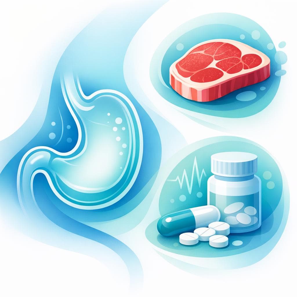 Medical illustration for Based on NIH | Should prednisone be taken on an empty stomach, and is there any reason to avoid red meat while using it? - Persly Health Information