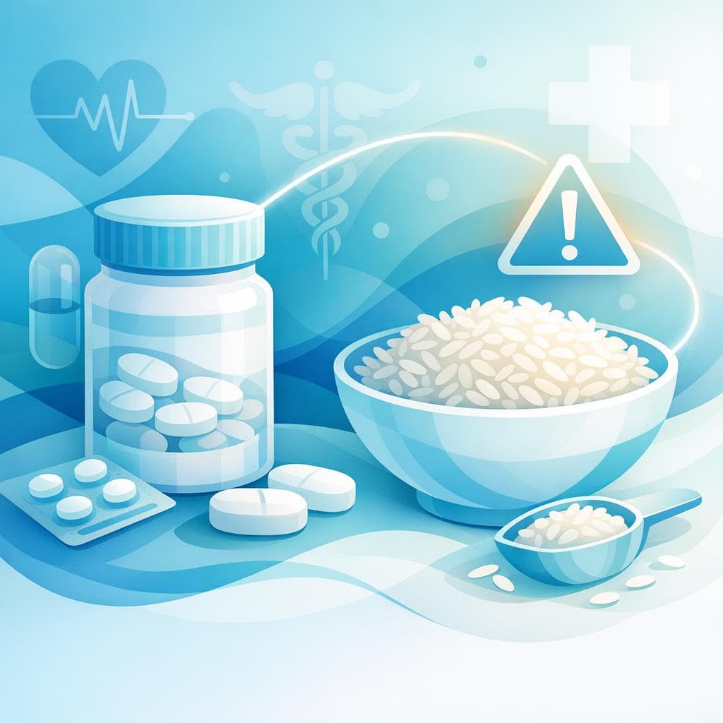 Medical illustration for Based on NIH | Does eating rice affect prednisone absorption or require any dosage caution when taking this medication? - Persly Health Information