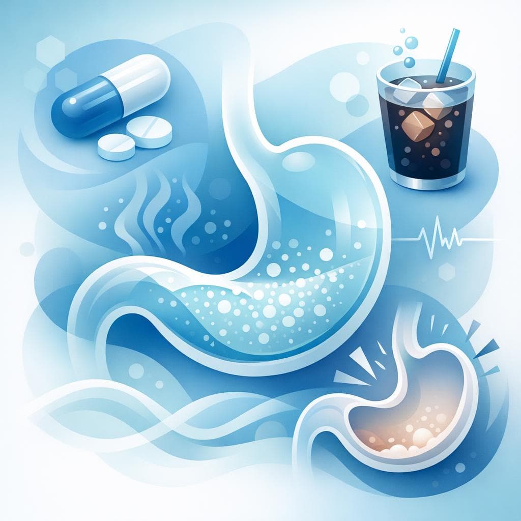 Medical illustration for Based on NIH | Is it safe to take prednisone on an empty stomach with soda, or should it always be taken with food and water to prevent stomach irritation? - Persly Health Information