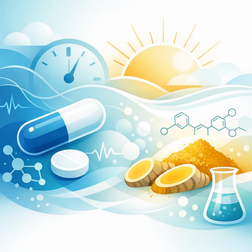 Medical illustration for 미국 NIH 자료 기반 | 프레드니손을 복용 중인데 아침에 강황(커큐민) 차나 보충제를 함께 섭취하면 약물 흡수나 효과, 부작용에 영향을 준다는 말이 사실인가요? - Persly Health Information