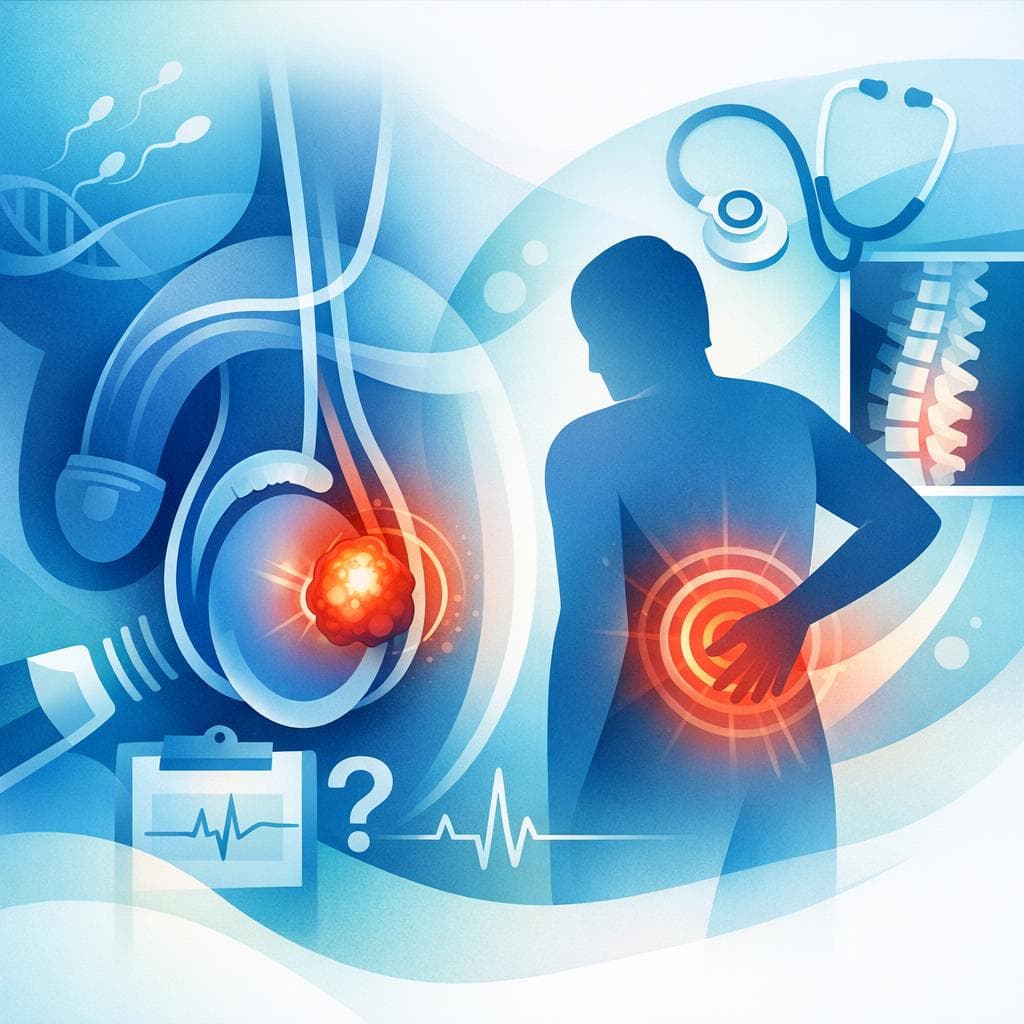 Medical illustration for 米国NIHの資料に基づく | 精巣がんが心配で背中の痛みがある場合、いつ医療機関を受診すべきですか? - Persly Health Information