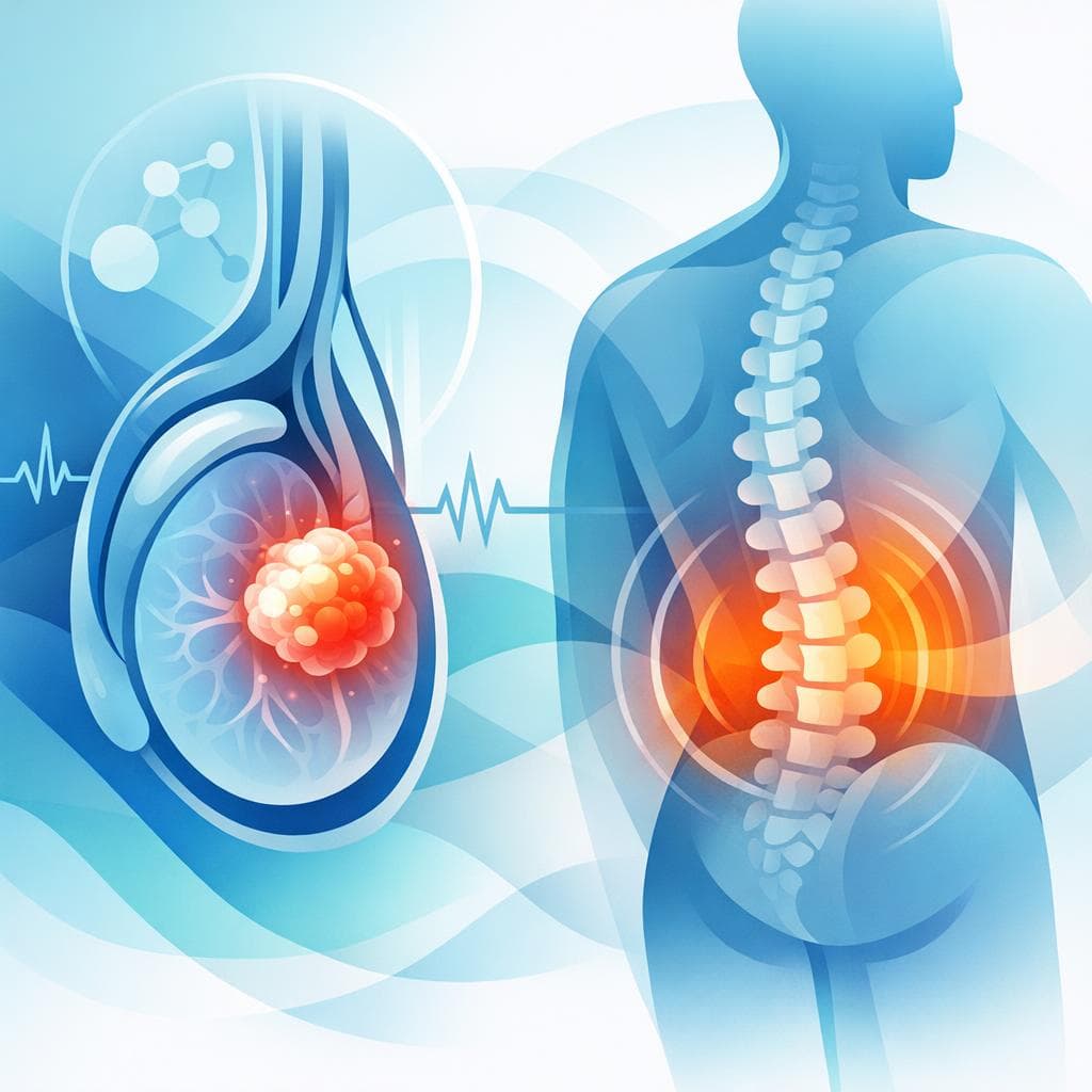 Medical illustration for 米国NIHの資料に基づく | 精巣がんの初期サインとしての腰痛にはどのような特徴があり、どんな場合に受診を考えるべきですか? - Persly Health Information