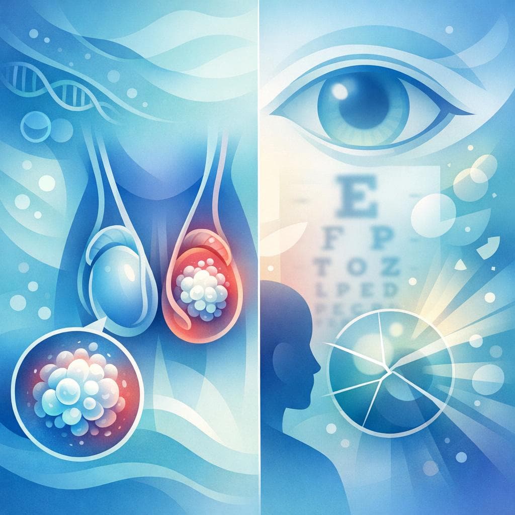 Medical illustration for PubMedの資料に基づく | 精巣がんの初期症状に視力低下や視界のかすみなどの視覚の異常は含まれますか? - Persly Health Information