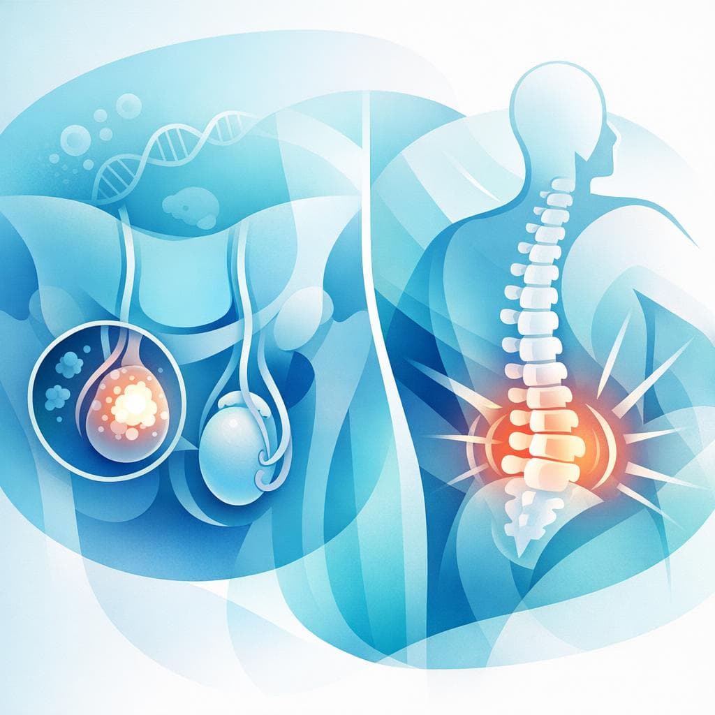 Medical illustration for PubMedの資料に基づく | 精巣がんの症状としての持続する背部痛はなぜ起こり、どのような特徴があり、どのタイミングで受診すべきですか? - Persly Health Information