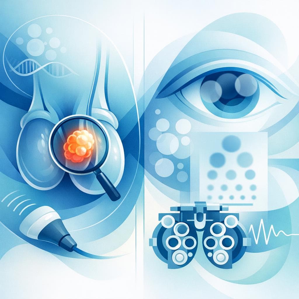 Medical illustration for PubMedの資料に基づく | 精巣がんの初期症状として、視力低下や視界のかすみなどの視覚の問題が起こることはありますか? - Persly Health Information