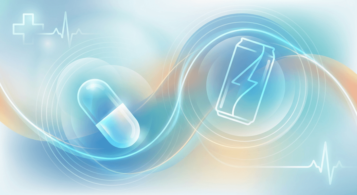 Medical illustration for Basado en PubMed | ¿Puedo tomar tramadol si consumo bebidas energéticas, o existe riesgo de interacción que aumente efectos secundarios como nerviosismo, taquicardia o hipertensión? - Persly Health Information