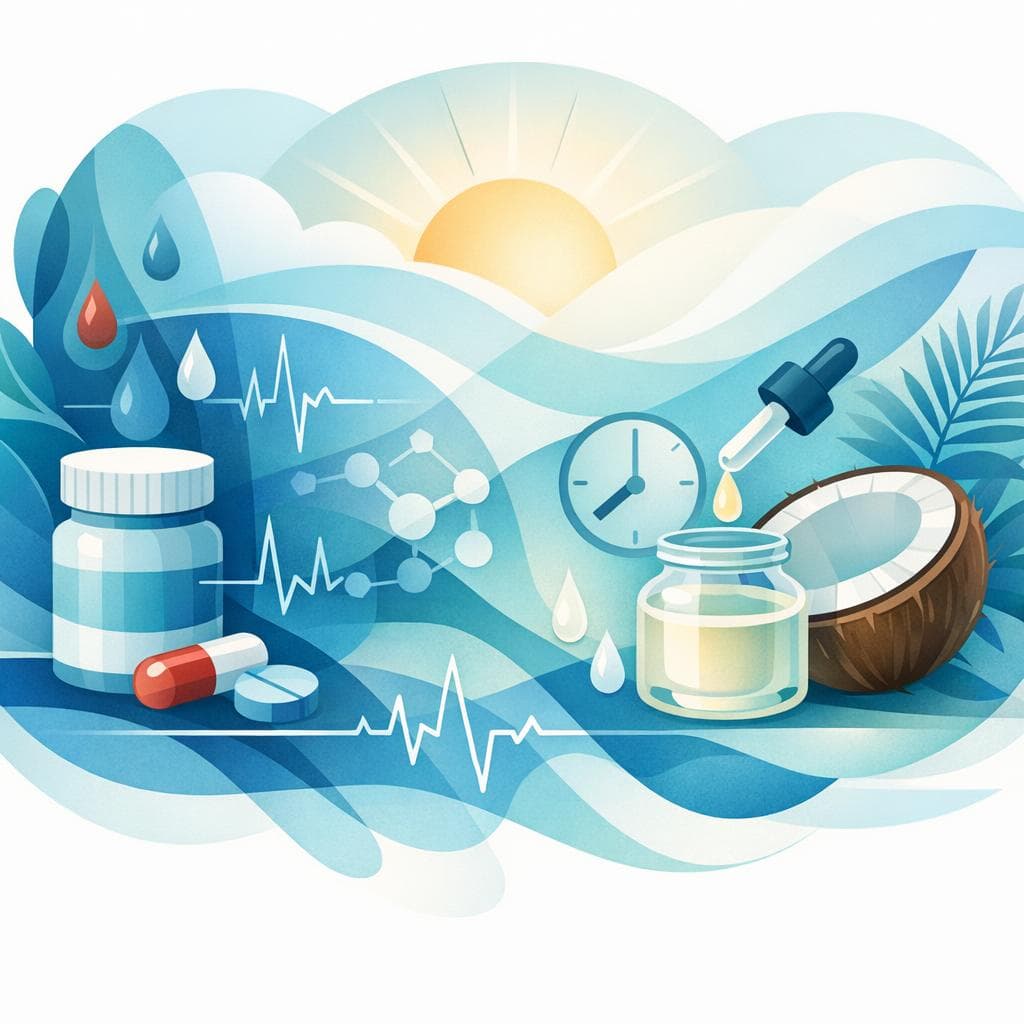 Medical illustration for 미국 NIH 자료 기반 | 와파린을 복용 중인데 아침에 코코넛 오일을 섭취하면 약물 상호작용으로 INR 변화나 출혈 위험이 증가할 수 있나요? - Persly Health Information