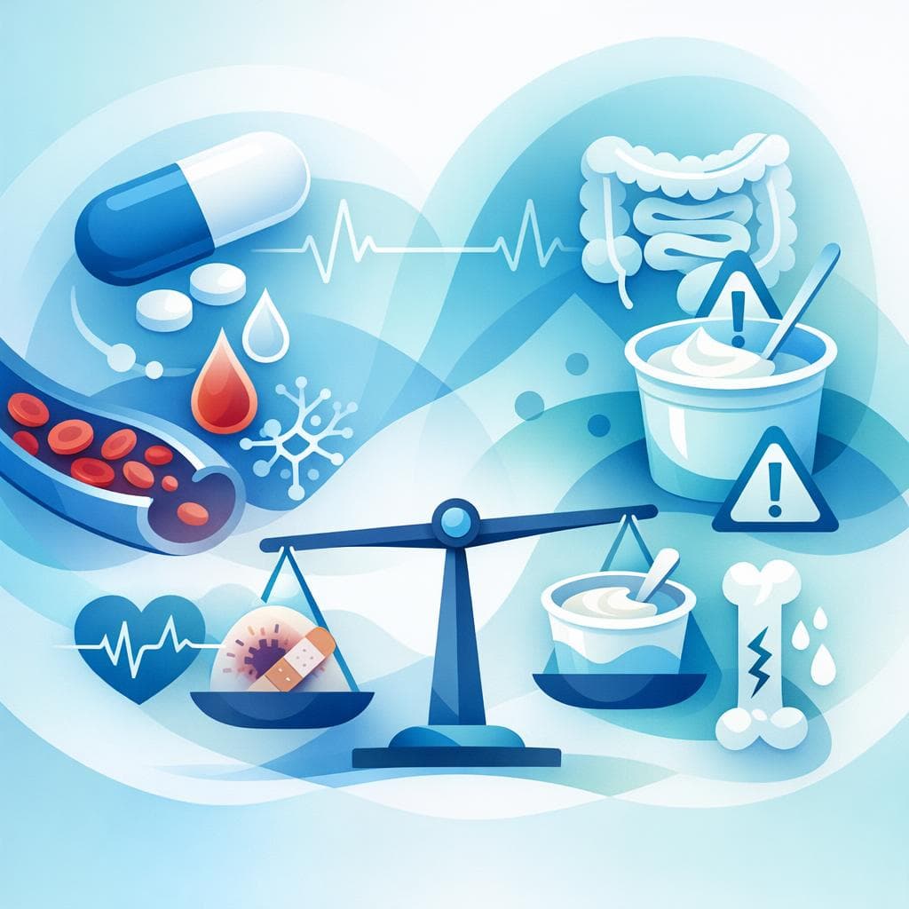 Medical illustration for Based on NIH | Is it true that eating yogurt while taking warfarin increases the risk of side effects or bleeding? - Persly Health Information